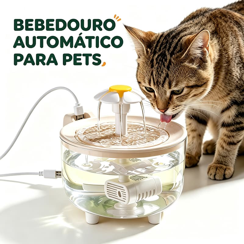 Bebedouro Automático 1,5L com Filtro para Gatos e Cães – Circulação de Água e Base Segura