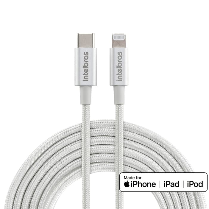 Cabo Tipo C para Lightning 1,5m Nylon Branco Intelbras EUCL15 NB Turbo Smartphones Computadores Dispositivos