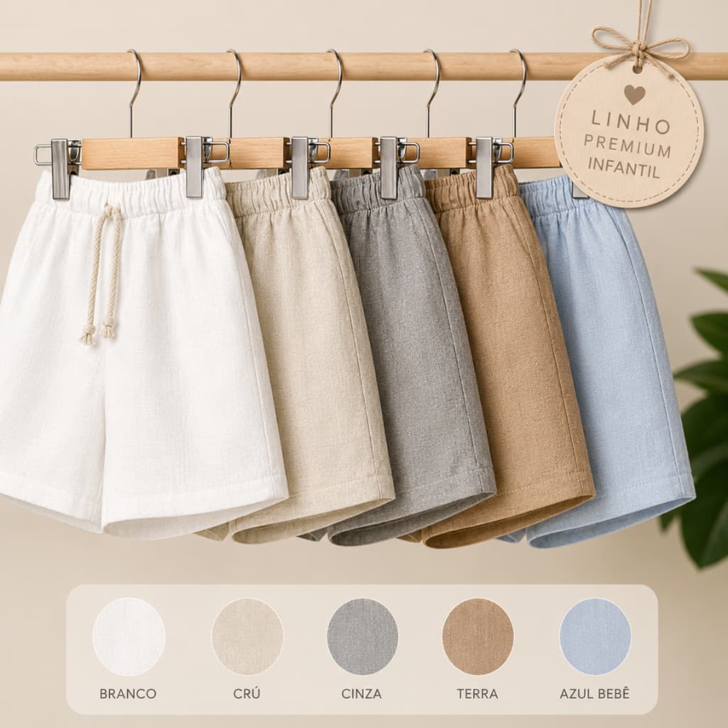 Short linho mauricinho bebê- infantil 1 ao 4 cores variadas