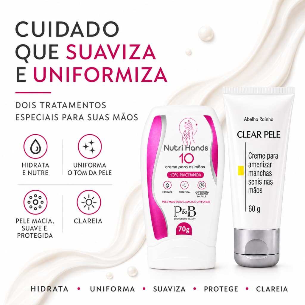 Kit Creme Para Maos Clareador Rapido 10% Niacinamida Pele Lisa E Uniforme P&B Cosmeticos Beauty