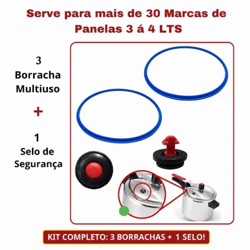 kit 3 Borrachas de Panela de Pressão + 1 selo repetitivo  para 3 litros 4,5 litros clock panelux multiuso.