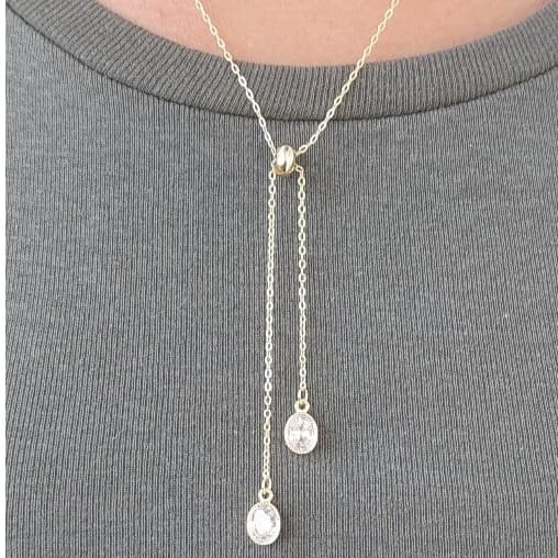 Colar Gravata Feminino Regulável Dourado Zircônia Delicado Elegante.