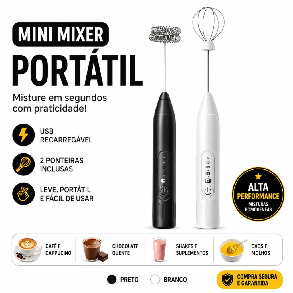 Mini Mixer Misturador Portátil Elétrico USB Café Whey