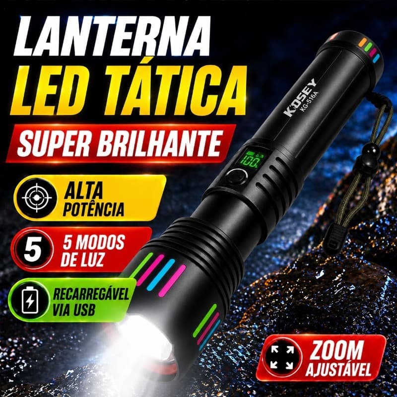 Lanterna Tática LED Display Digital À prova d'água KOGEY KG-516A Super Potente Stretch Zoom USB Bateria 36000mAh