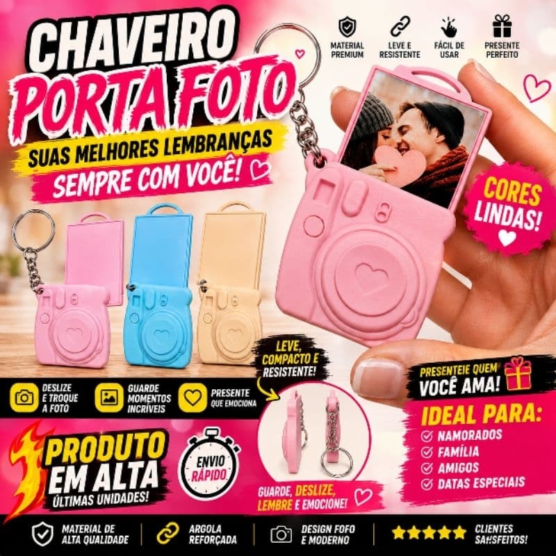 Chaveiro Porta Foto Retrátil – Leve Suas Melhores Lembranças com Você!