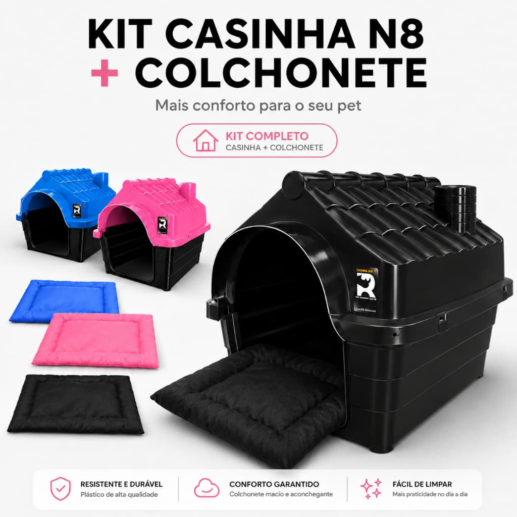 Casinha Cachorro Grande Reforçada Desmontável RinoPet N8 + Colchonete Petliz