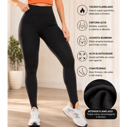 Calça Peluciada Termica Legging Preta Pezinho Fitness Esportiva Confortável P ao GG zero transparência