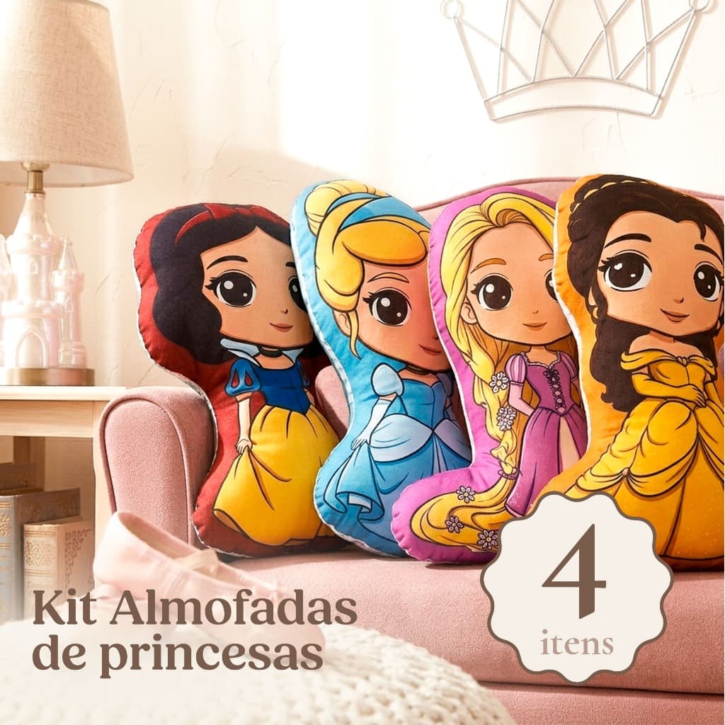 Almofada Princesas Disney Micropercal 48x40 com Enchimento Macio