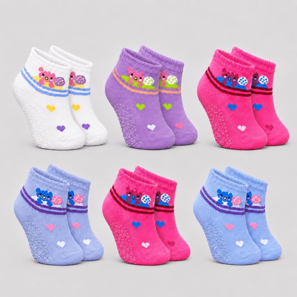 Kit 6 Pares de Meia Antiderrapante Infantil Meninas Segura e Confortável Ideal Para Dia a Dia