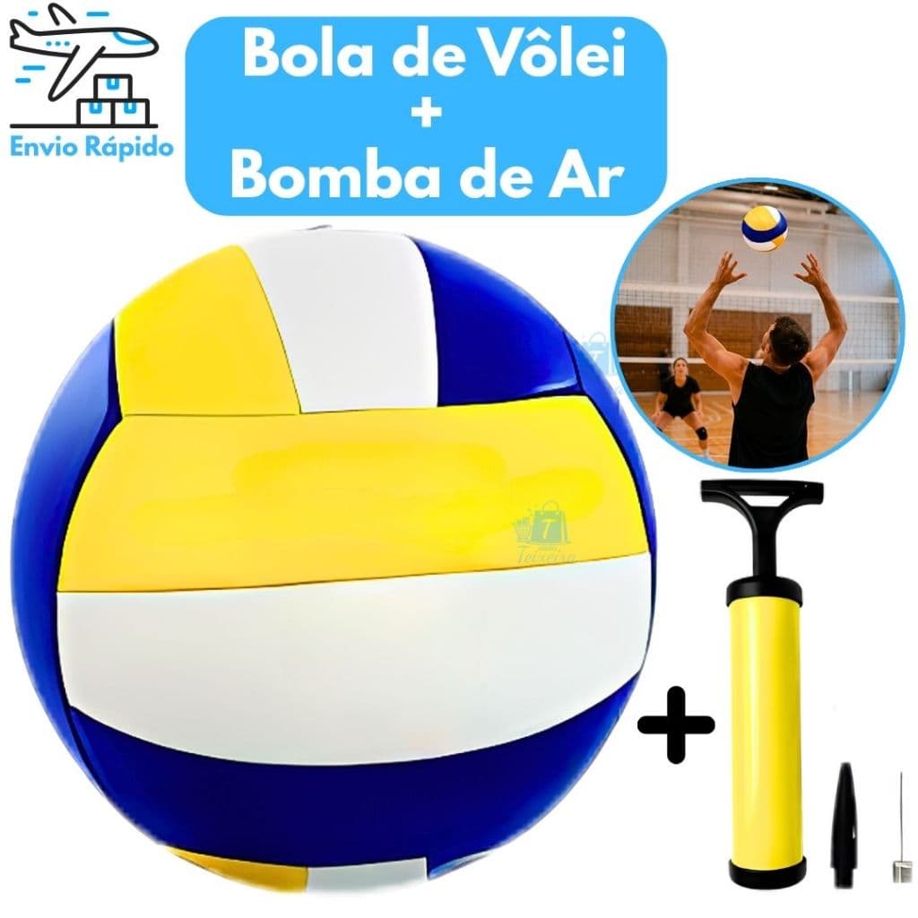 Kit Bola de Vôlei Oficial Nº 5 + Bomba de Ar Manual Alta Qualidade, Resistente Ideal para Quadra, Praia, Treinos e Jogos