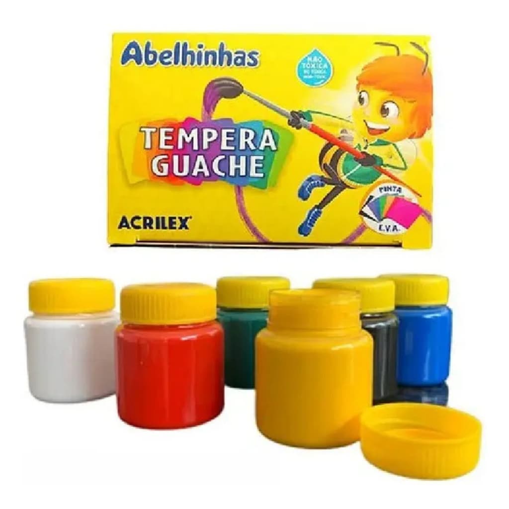 Tinta Tempera Guache Acrilex 6 cores 15ml Escolar