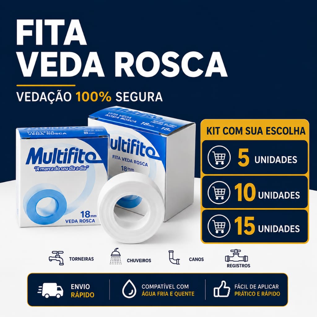 Kit 5 10 15 Fitas Veda Rosca Encanador PTFE 12mm 18mm Anti Vazamento Alta Vedação Água Gás Atacado