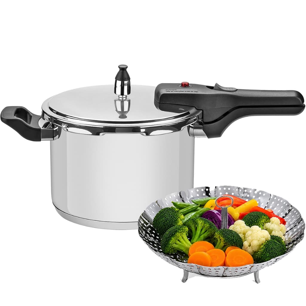 Panela de Pressão 4,5L Tramontina Brava Em Aço Inox Fundo Triplo e Indução Com Cesto Cozi Vapor
