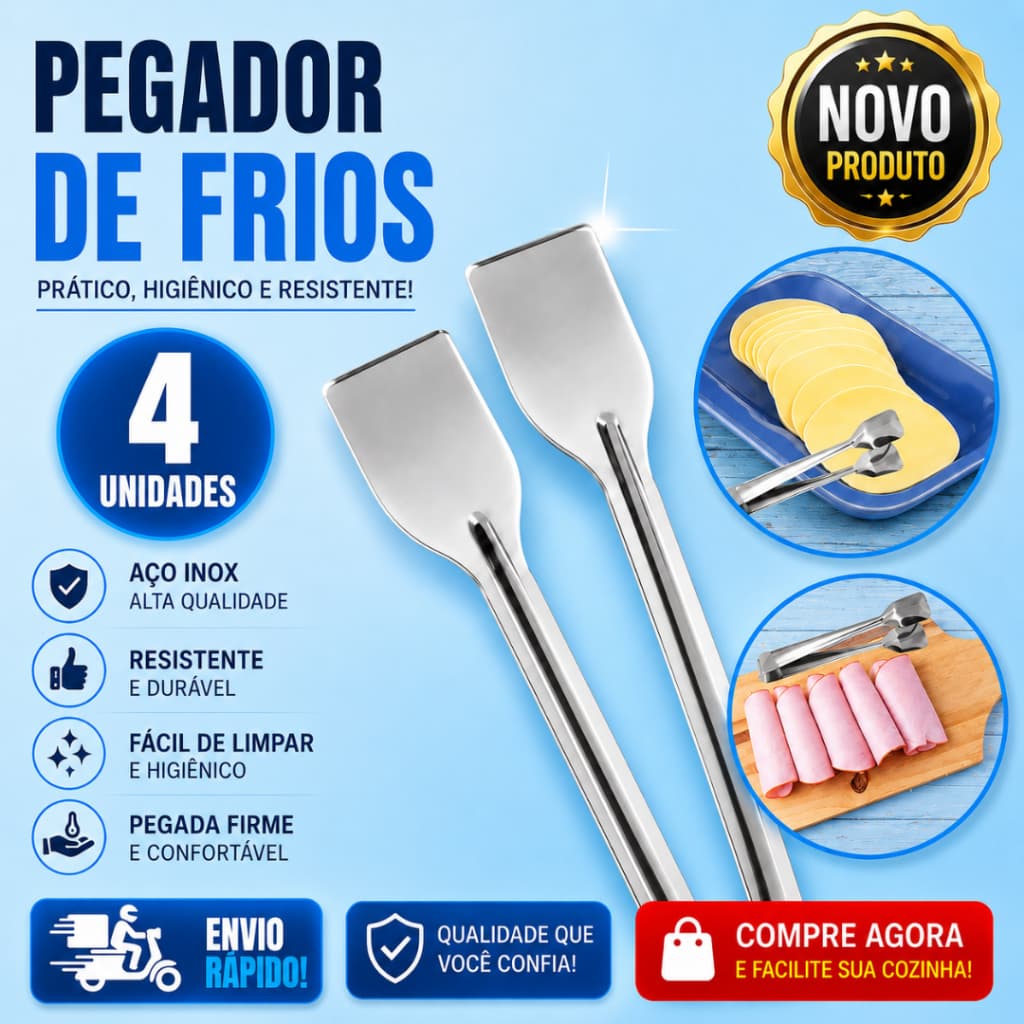Conj 4 e 2 Pegador de Frios para Presunto Mussarela de Aço Inox Petiscos Salame Salada de Massas