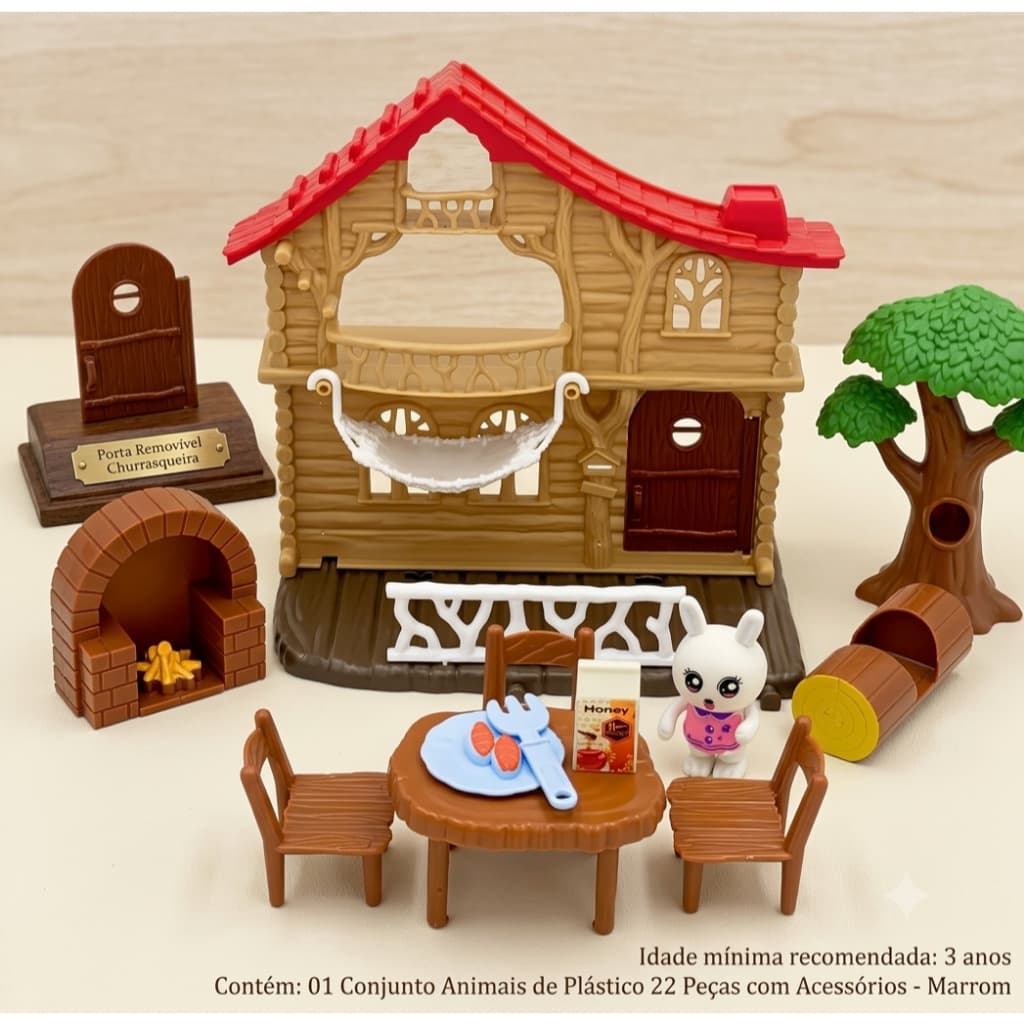 Conjunto Animais Plastico Acessorios Educativo Brinquedo Infantil Desenvolvimentos Coordenacao 22 Pecas Marrom