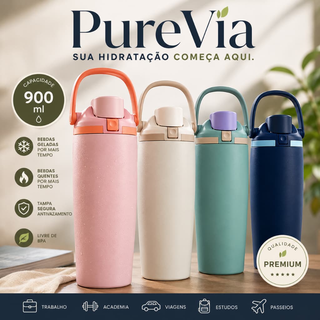 🔥 Garrafa Térmica 900ml com Alça Portátil Tampa Vedada para Água Café Academia Trabalho Viagem 🔥