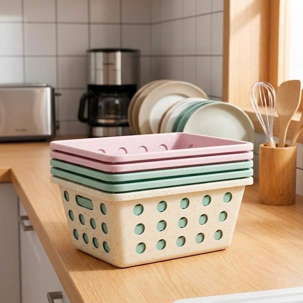 Kit 5 Cestos Organizadores Plástico 1500ml Empilháveis Multiuso para Cozinha Banheiro Armário