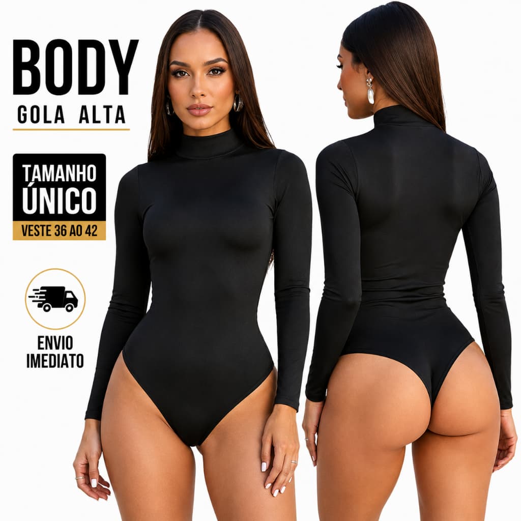 Body Feminino Manga Longa Gola Alta Cacharrel Suplex Premium Segunda Pele Tamanho Único Moda Blogueira