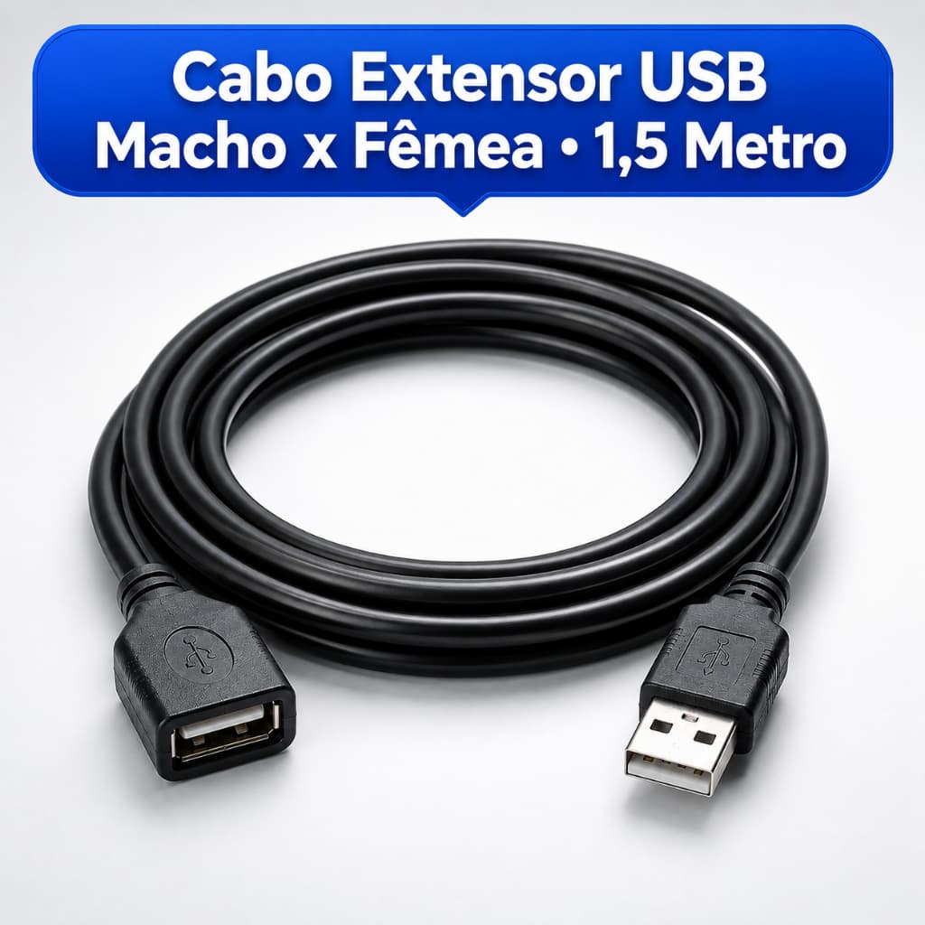 Cabo Extensor USB 2.0 1,5m USB Macho para USB Fêmea Extensão USB para PC Notebook Carregador
