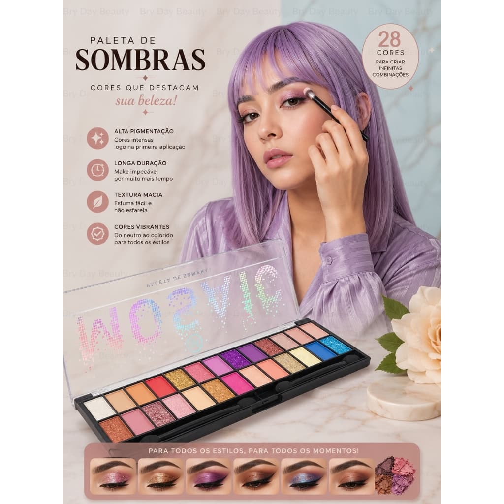 Longa Duração e TexturaPaleta de Sombras 28 Cores Vivai - Alta Pigmentação,  Macia - Maquiagem