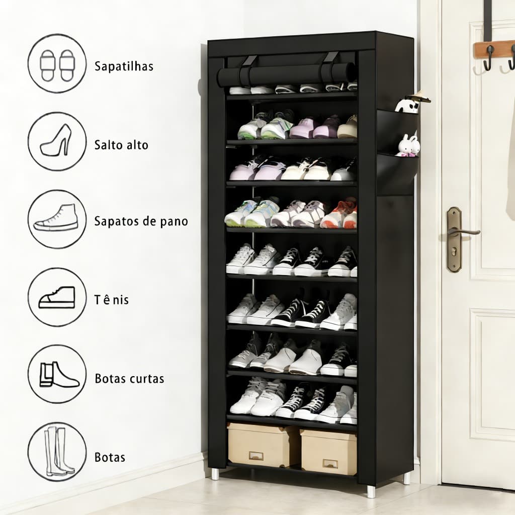 Sapateira Prateleira Calçados 9 Andares 27 Sapatos Organizador Desmontável Vertical Porta