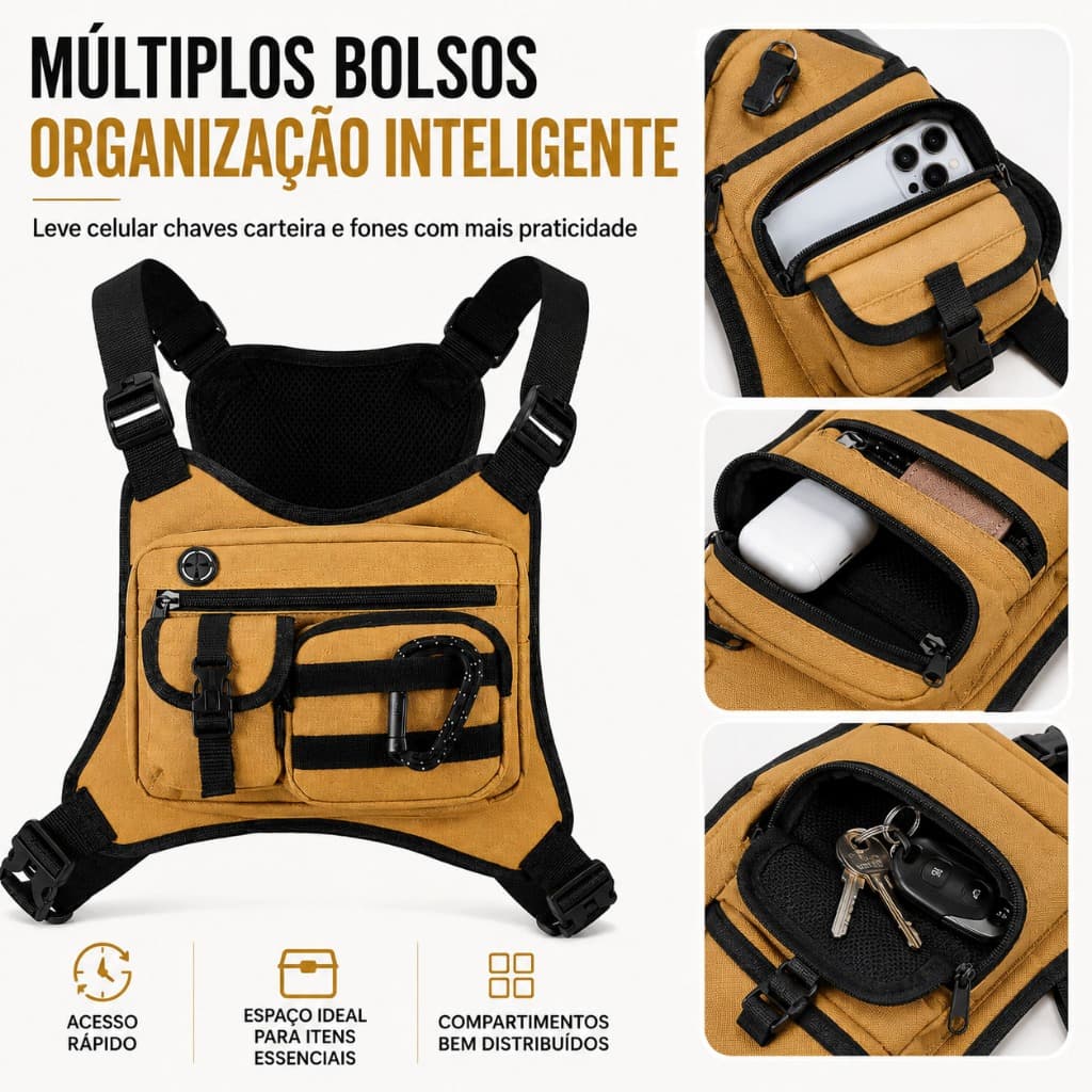 Bolsa Peitoral Tática Masculina Chest Rig Multifuncional Leve Ajustável Para Uso Outdoor