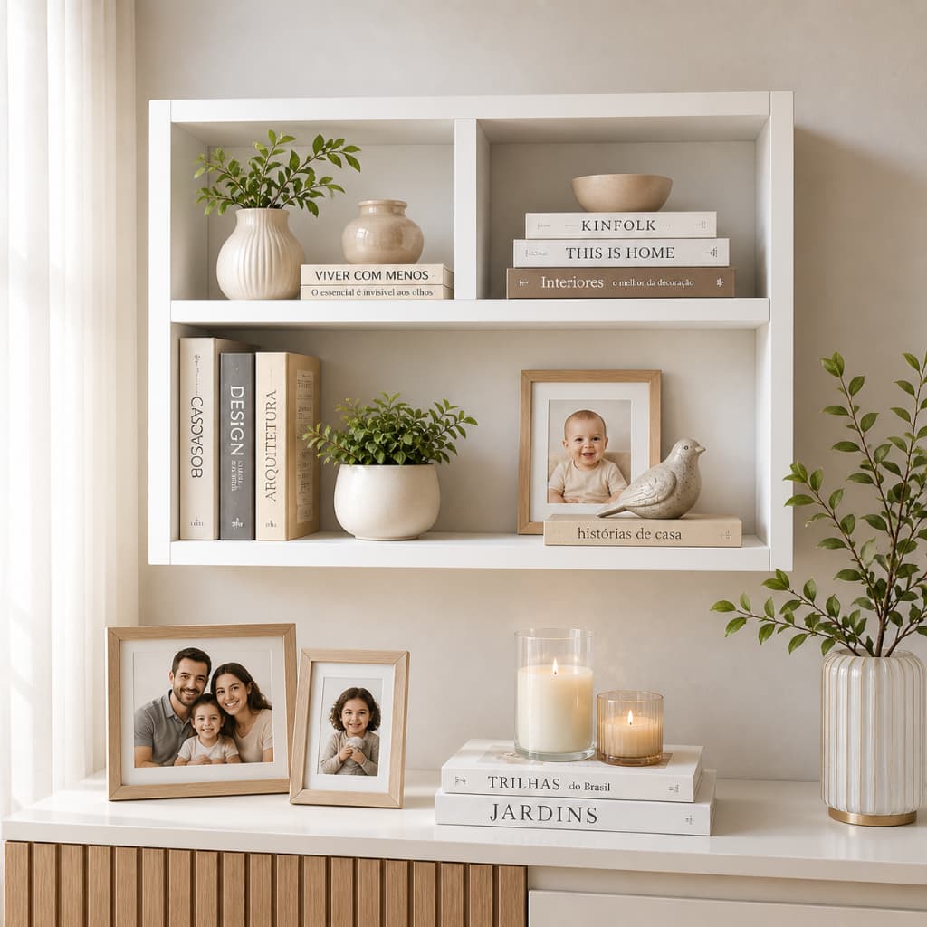 Nicho Decorativo de Parede MDF Branco Retangular com Prateleira Multiuso Banheiro