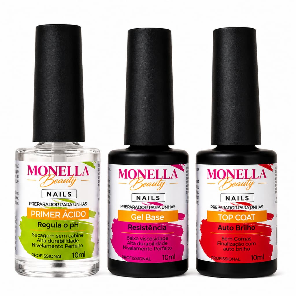 preparadores de unha de gel monella beauth top coat primer acid base gel lirio original acabamento perfeito