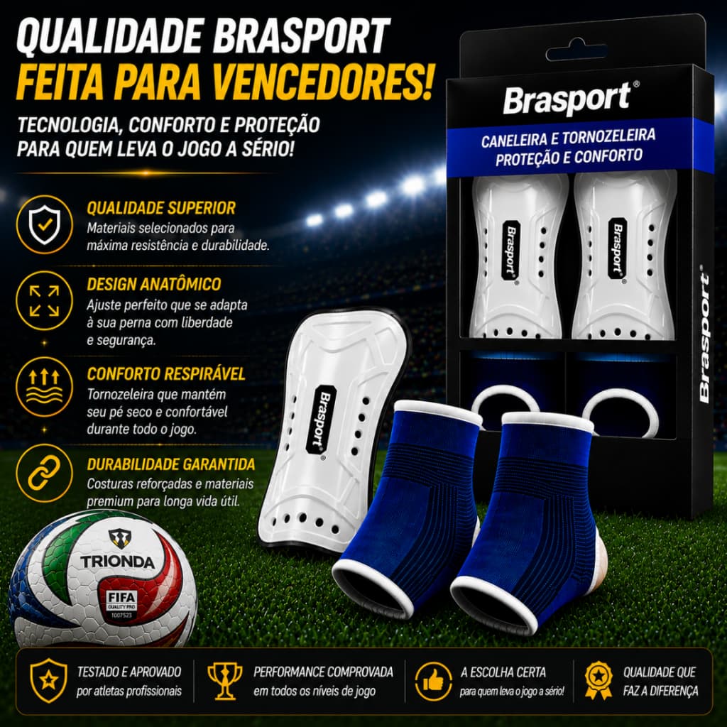 Kit Caneleira Futebol Tornozeleira Compressão Ortopédica Adulto Proteção Alta Absorção Impacto