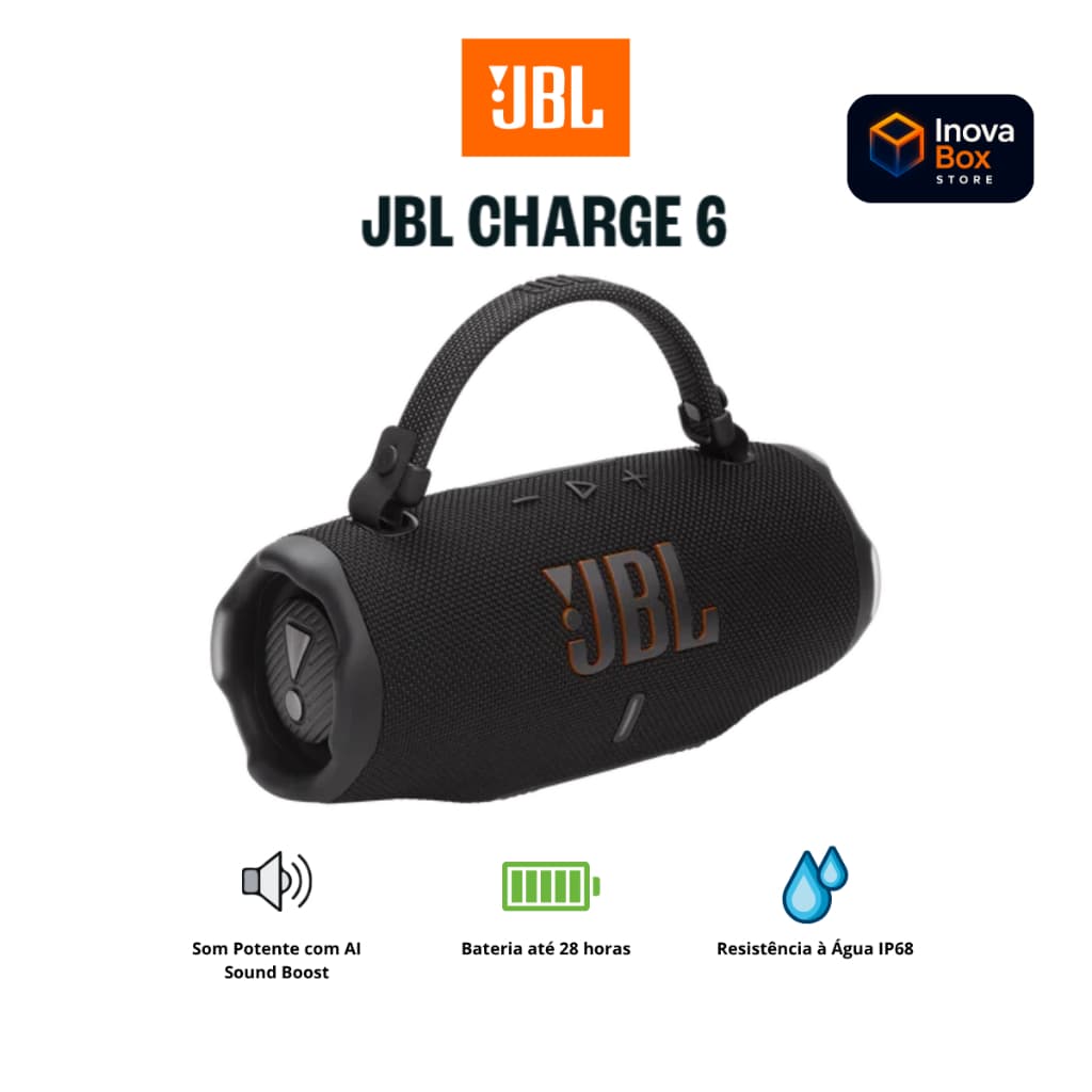 Caixa de Som JBL Charge 6 | Bluetooth | Portátil | Resistencia IP68 | Reprodução de até 28h | Powerbank Integrado