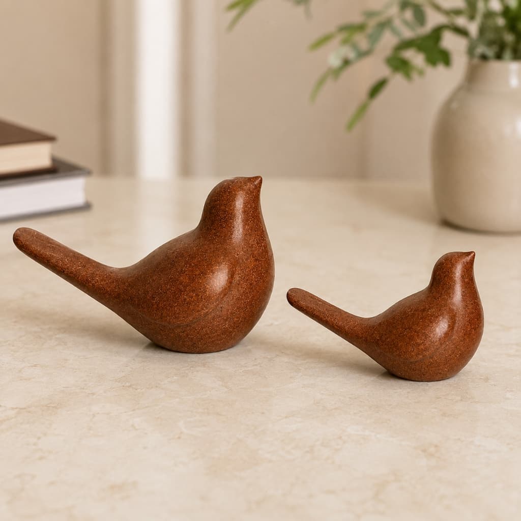 Par de Passarinhos Decorativos Mármore Reconstituído Pó de Mármore Escultura Luxo Mesa Sala Escritório Aparador Decoraçã