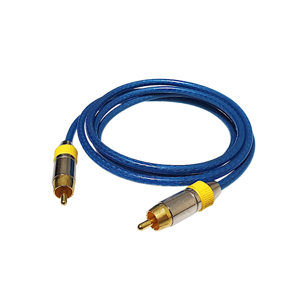 Cabo coaxial áudio Digita Profissional blindado 1.5 Metros Azul transparente.
