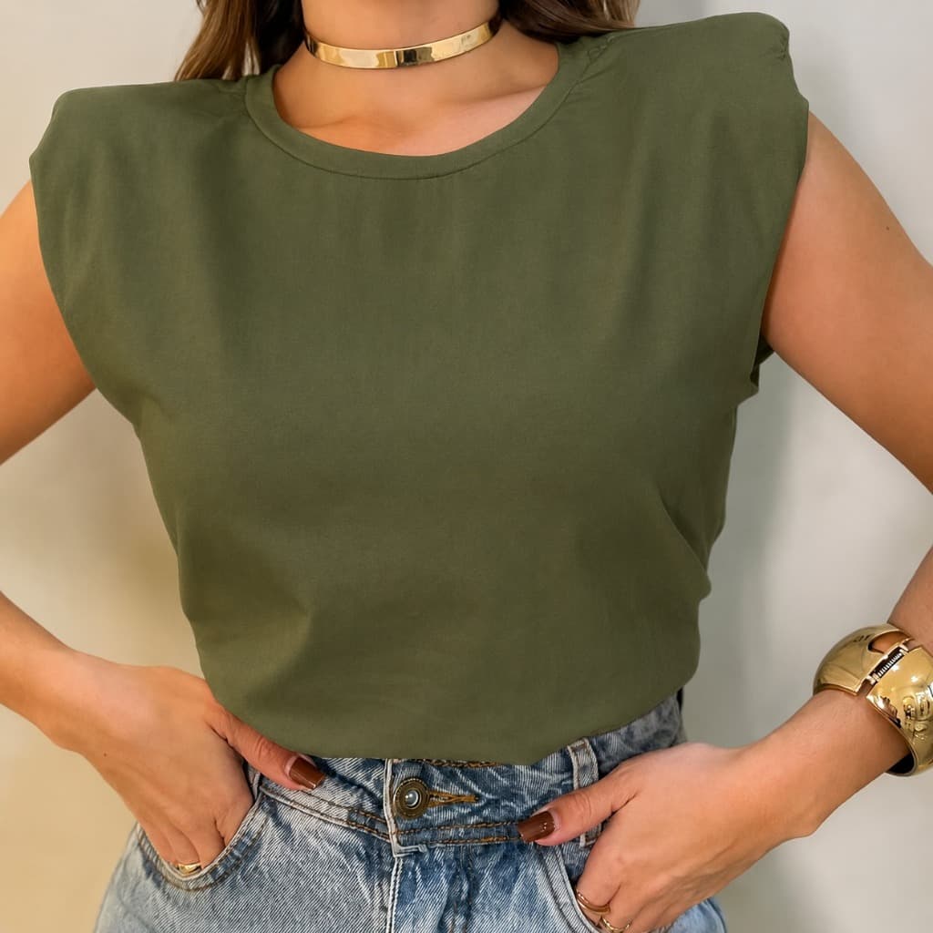 BLUSA CAMISETA MUSCLE TEE COM OMBREIRA REGATA FEMININA TAM UNICO