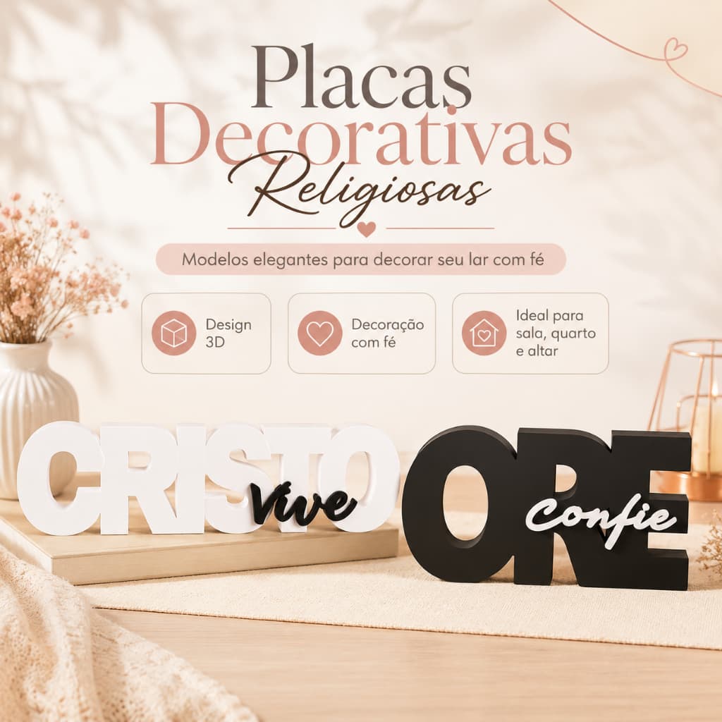 DECORAÇÃO ORE E CONFIE e CRISTO VIVE I Placa Personalizada I Palavra Decorativa de Mesa