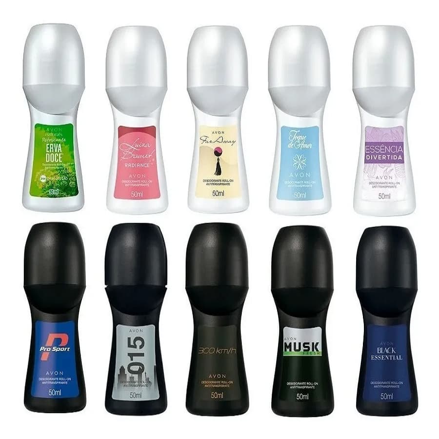 10 Desodorantes Masculino/Feminino Avon Roll-On Antitranspirante 50ml