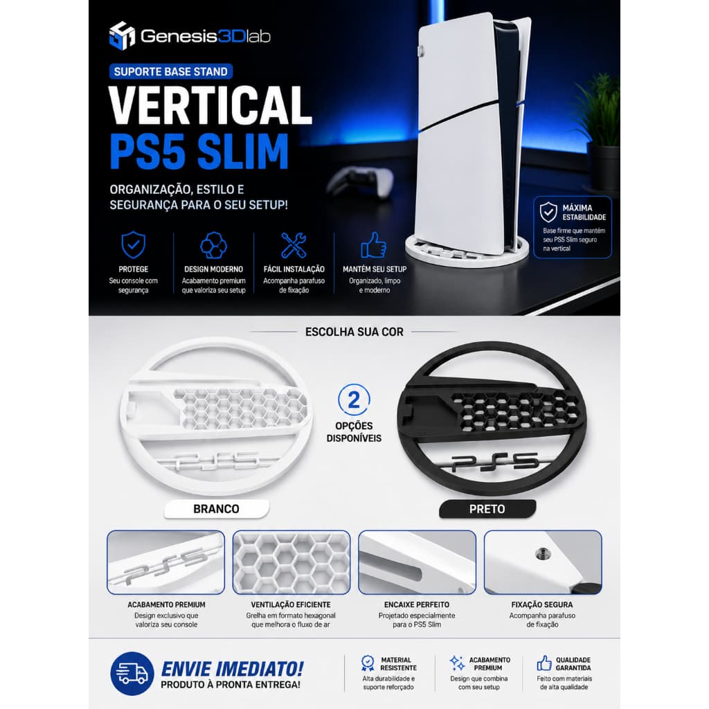 Suporte base  Vertical  PS5  Slim Base Console Play Station 5 com ventilação