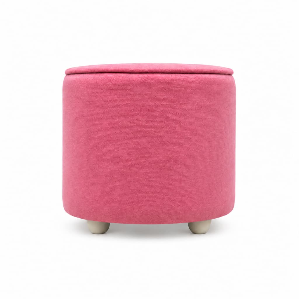 Puff Redondo Rosa em Suede Banqueta Estofada para Sala e Quarto