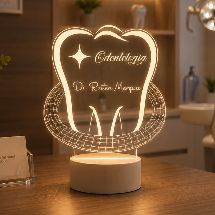 Luminária Dentista LED Personalizada nome, Decoração, Médico, Profissão, Dente, Escrito