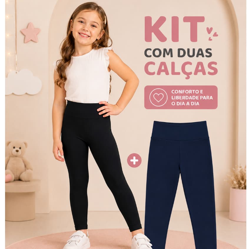 Kit Com 2 Calça Legging Suplex Moda Infantil Lisa Confortável Escolar