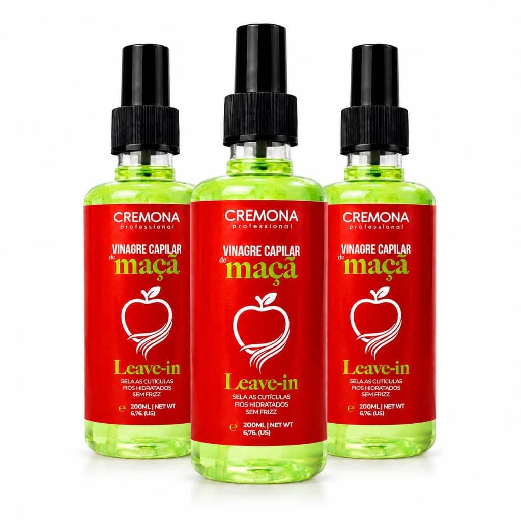 Kit 3 Vinagre Capilar de Maçã Cremona Professional 200ml Leave-in Selador Anti Frizz