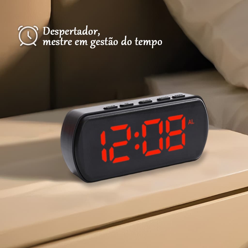 Relógio Digital De Cabeceira Led Sensor Luz E Soneca Quarto E Escritório Moderno