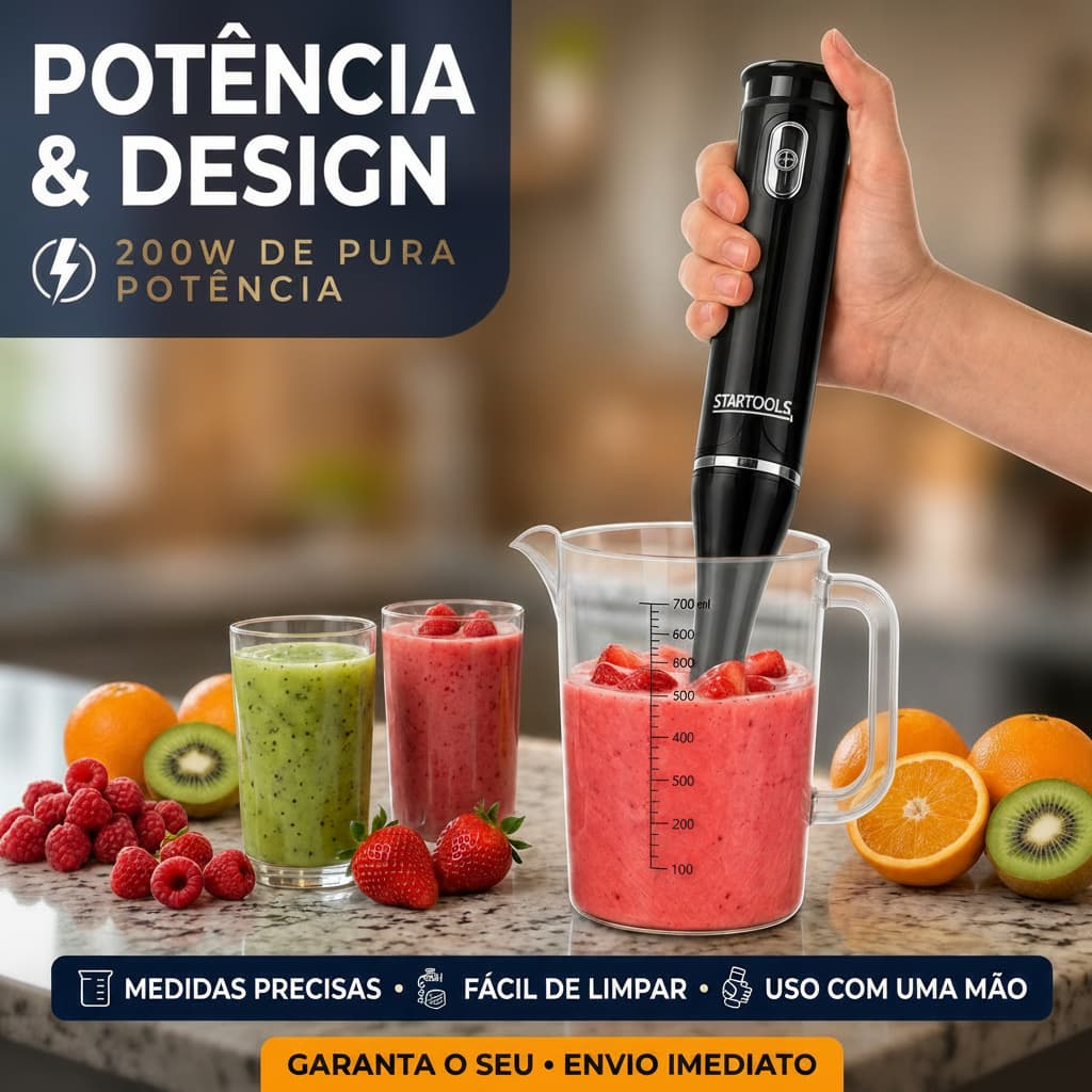 Mixer Elétrico com TurboCorte 200W Compacto para Shakes Vitaminas Sucos E Molhos com Envio Imediato