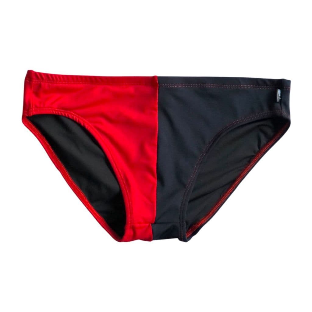Sunga Masculina Slim 6cm Lisa com Forro Interno e Cordão Ajustável Praia Piscina Preto e Vermelho