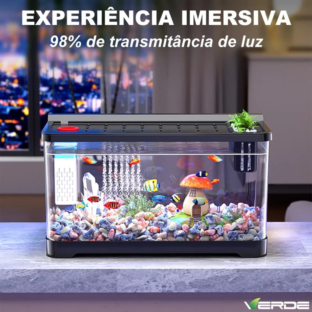 Aquário 17l (38.8*21.2*21.5cm) C/ Led, Bomba E Acessórios