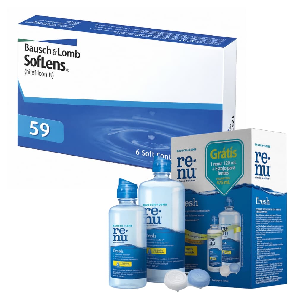 1 Caixa de Lente de Contato SofLens® 59 + Solução de Limpeza Kit Renu Fresh®