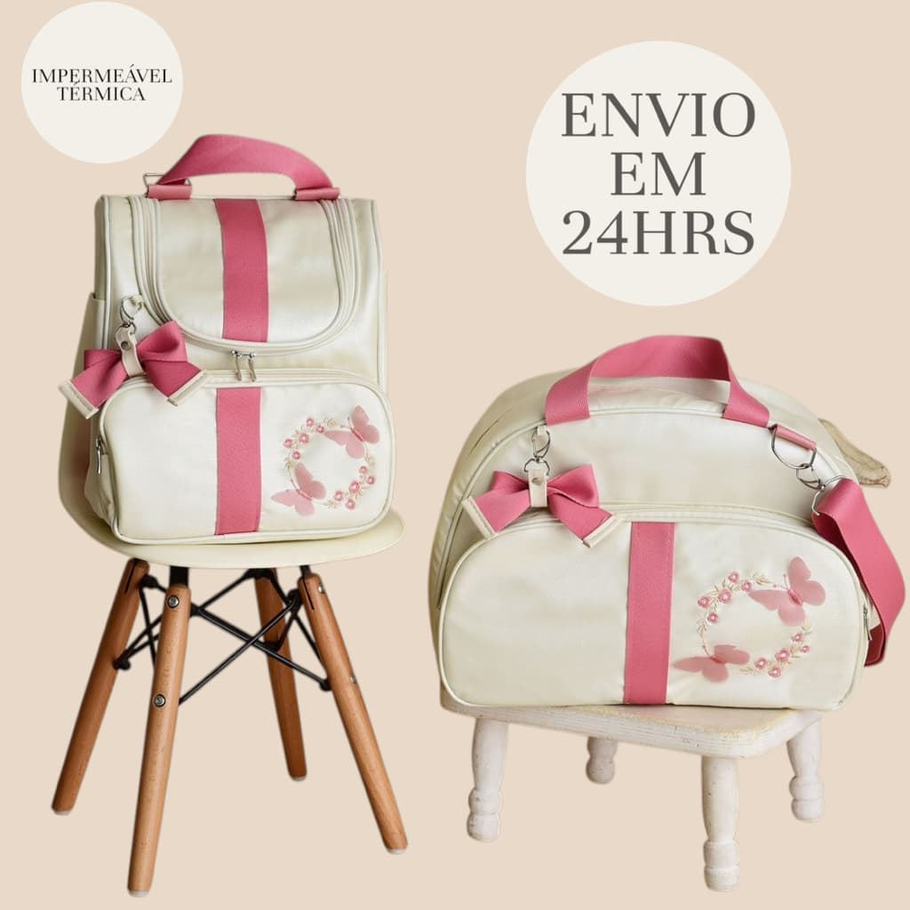 Kit Bolsa Maternidade - Bolsa De Bebê - Impermeável E Térmica Feminina E Masculina Borboleta Safari
