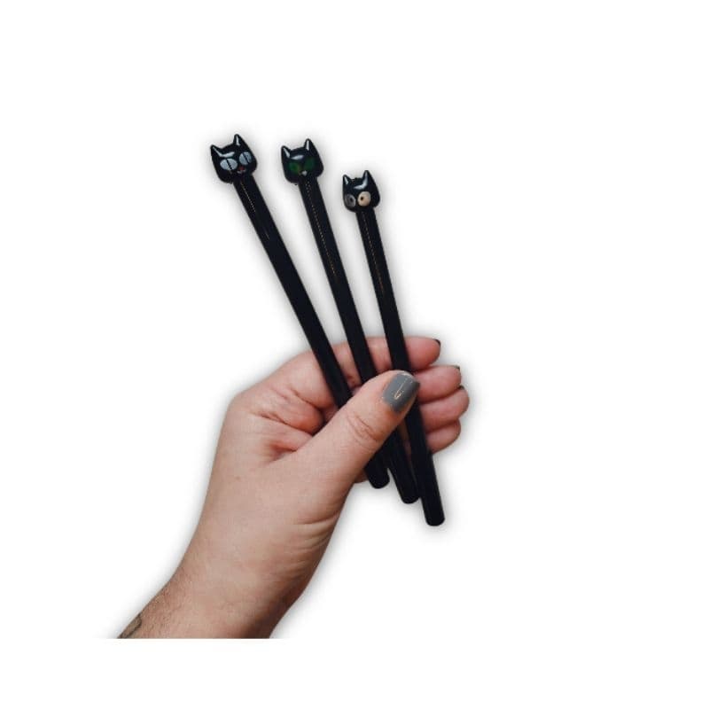 Caneta Gel Gato Preta 0,5mm Tinta Preta Escrita Macia Escolar Planner Fofa