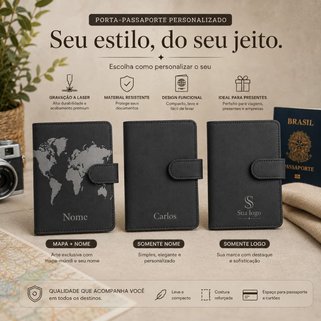 Capa Porta Passaporte Multi-Função Personalizado Carteira Viagem Logo ou Nome Documento