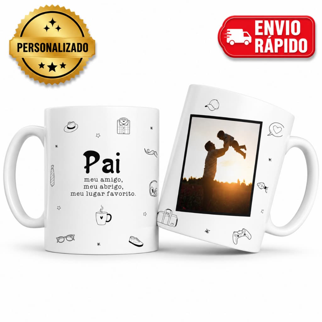 Caneca Dia dos Pais Personalizada em Porcelana 325ml | Presente para Pai | Com Foto