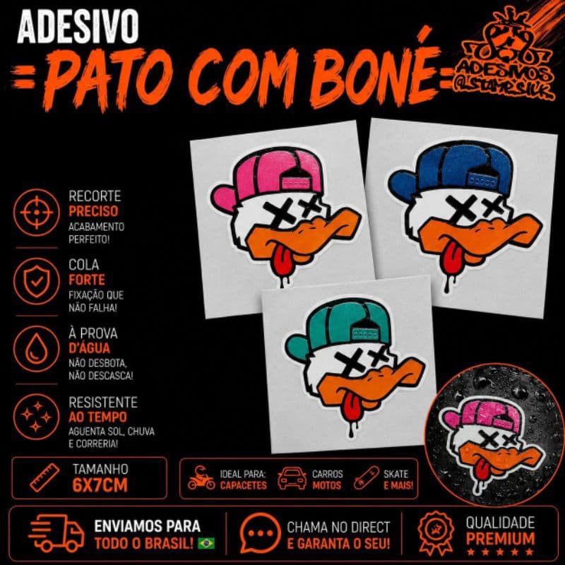 🔥 Adesivo PATO 🦆 com Boné Holográfico 6x7cm Vinil PREMIUM À Prova D'Água Recorte Eletrônico